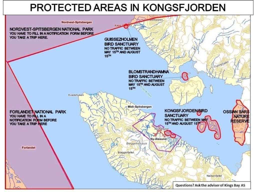 Map of national parks and bird sanctuaries in Kongsfjorden